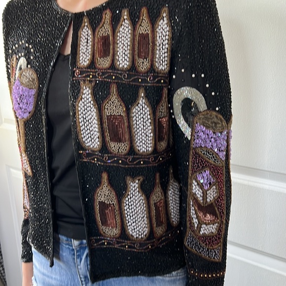 Vtg 80s 90s 🍷 WINE party sequin jacket M perfect for girls night wine tasting - Picture 3 of 11